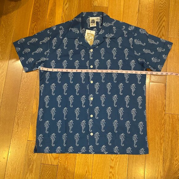 Kennington Ltd Shirt Mens Blue Seahorse Button Down Short Sleeve Camp Cotton NWT - Picture 2 of 6
